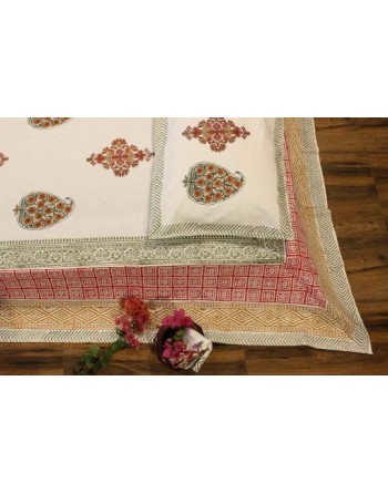 Paisleys with Florals Cotton Hand Block Printed King Size Bedsheet
