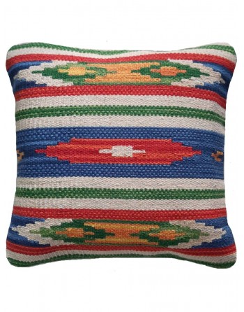 Multicolor Kilim Cushion Cover-16x16 Inches-Craftinence