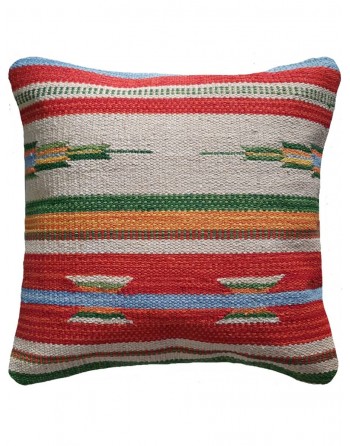 Hibiscus Kilim Cushion Cover-16x16 Inches-Craftinence