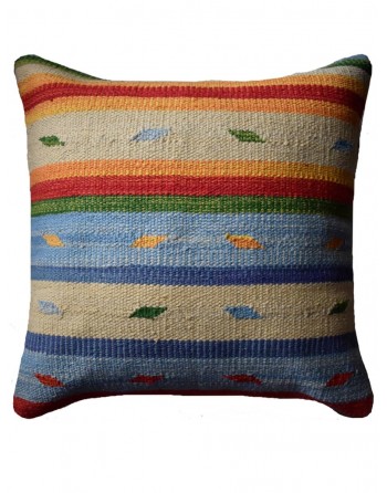 Ombre Kilim Cushion Cover (WarmBlue)-16x16 Inches-Craftinence