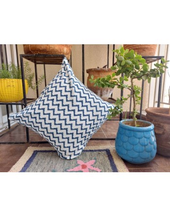 Craftinence Blue Chevron Hand Block Printed Cushion Cover - Set of 2