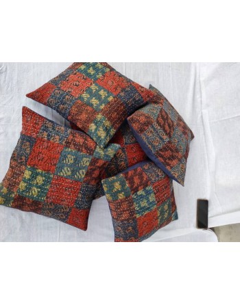 Craftinence Red Ajrakh Kantha Cushion Cover - Set of 5