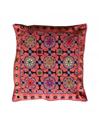 Craftinence Orange Ajrakh Cushion Cover  with Mirror & Hand Embroidery - Set of 6