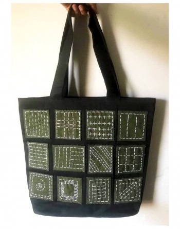 Tote Bag for Women & Girls-Bags-Kantha Patchwork Bag Jetblack tote bag for women-Bags for Women by Craftinence,16.5H x 15W