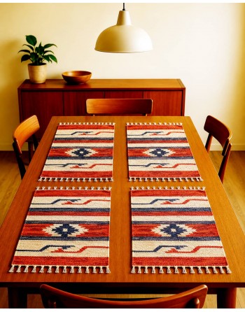 Petunia Table Mats-Set of 4-13x17 Inches -Craftinence-Fringed Cotton Table Mats